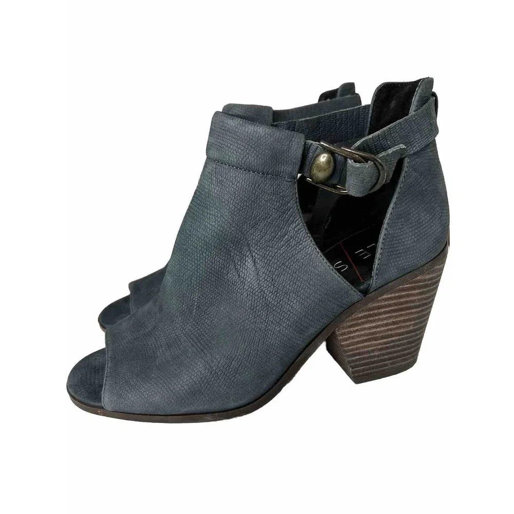 SOLE SOCIETY Ferris Blue Suede Peep Toe Bootie Heels Cut out sides Size‎ 9M